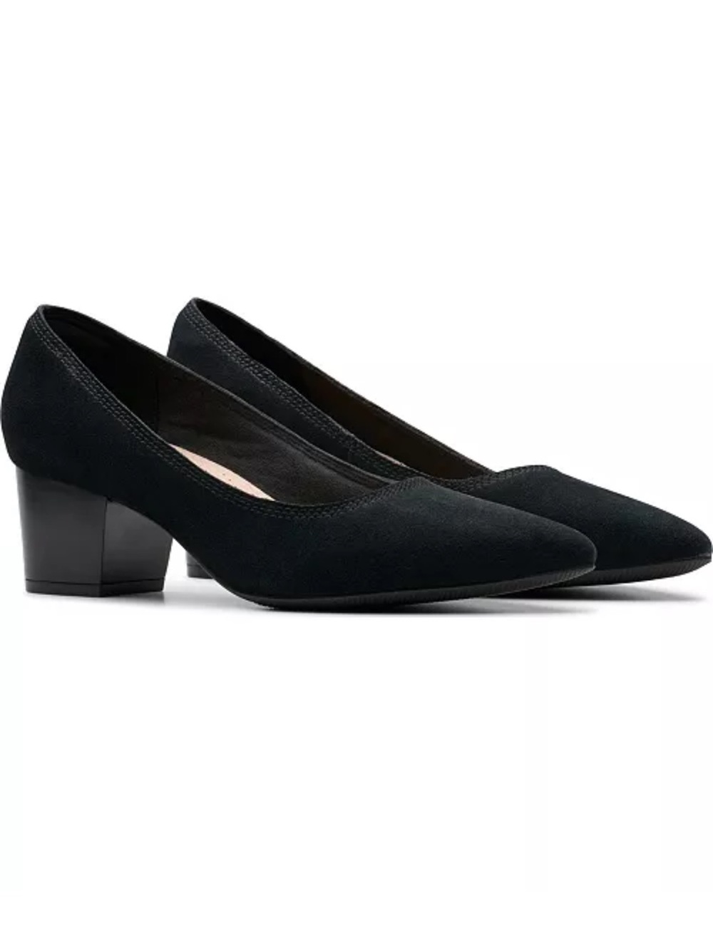 Clarks Collection Suede Ellanie Hope Pumps Classic Black Low Block Heel Pumps